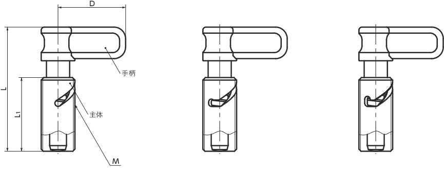 PCV分度柱塞 - 手柄型寸法図