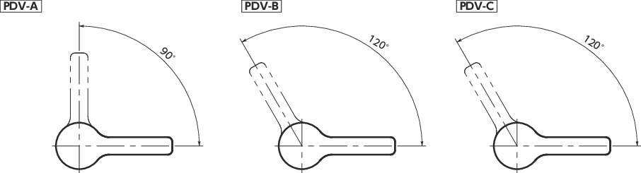 PDV分度柱塞 - 手柄型寸法図