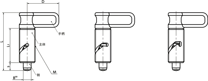 PDV分度柱塞 - 手柄型寸法図