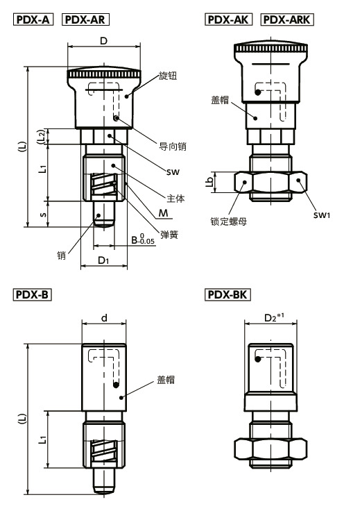 PDX分度柱塞 - 保持位置型寸法図
