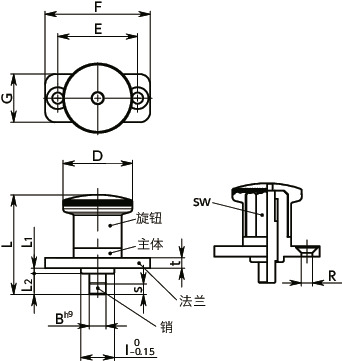 PFHX带法兰分度柱塞 - 紧凑型寸法図