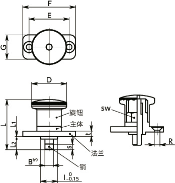 PFHY带法兰分度柱塞 - 带锁定机构 - 紧凑型寸法図