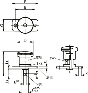 PFHYS-S带法兰分度柱塞 - 带锁定机构 - 紧凑型 - 全不锈钢制寸法図