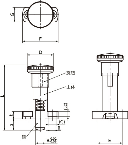 PFLY带法兰分度柱塞 - 带锁定机构寸法図