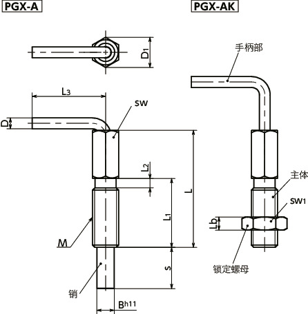 PGX分度柱塞 - 省空间型寸法図
