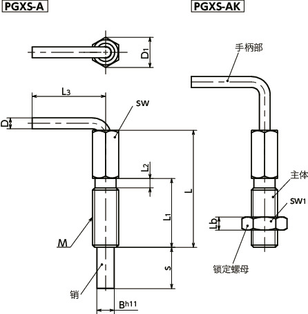 PGXS分度柱塞 - 省空间型寸法図
