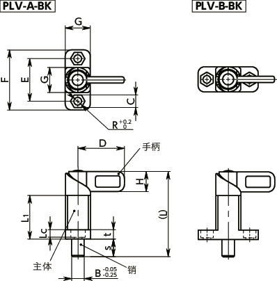 PLV带法兰分度柱塞 - 带锁定机构 - 手柄型寸法図