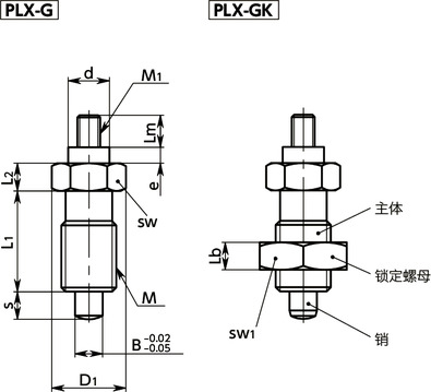 PLX-G分度柱塞 - 无旋钮型寸法図