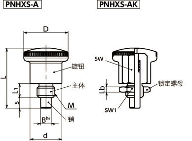 PNHXS分度柱塞 - 紧凑型寸法図