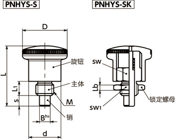 PNHYS-S分度柱塞 - 带锁定机构 - 紧凑型 - 全不锈钢制寸法図