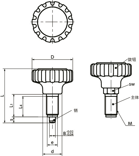 PNKX分度柱塞 - 夹紧旋钮型寸法図