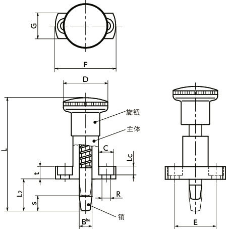 PPCX带法兰分度柱塞 - 高精度圆锥销型寸法図