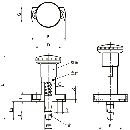 PPCY带法兰分度柱塞 - 带锁定机构- 高精度圆锥销型寸法図