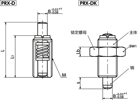 PRX-D分度柱塞 - 推压型寸法図