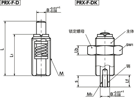 PRX-F-D分度柱塞 - 推压型寸法図