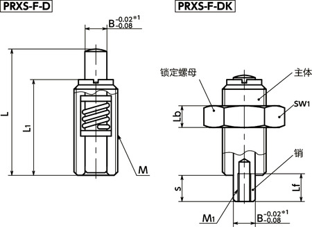 PRXS-F-D分度柱塞 - 推压型寸法図