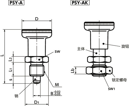 PSY分度柱塞 - 带锁定机构 - 短巧型寸法図