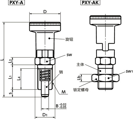 PXY分度柱塞 - 保持位置型寸法図