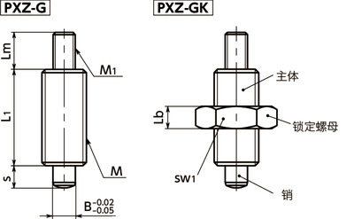 PXZ-G分度柱塞 - 无旋钮型寸法図