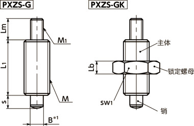 PXZS-G分度柱塞 - 无旋钮型寸法図