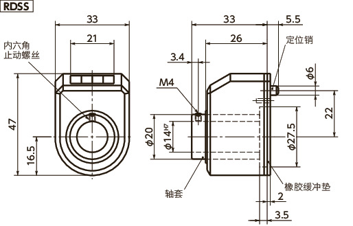RDSS数字定位指示器 - 不锈钢轴套寸法図