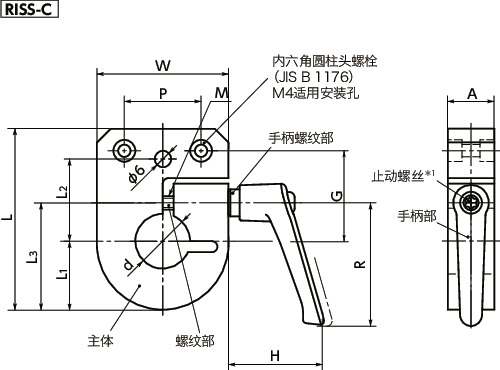 RISS-C指示器底座 - 夹紧型（带手柄） - 不锈钢制寸法図