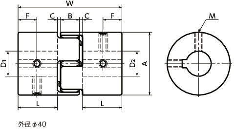 MJC-K-ERD挠性联轴器 - 梅花型 - 定位螺丝固定型＋键槽型寸法図