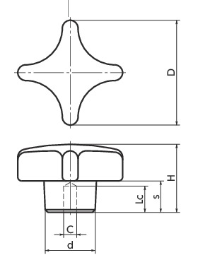 CK十字形旋钮寸法図