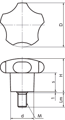 KA五角形旋钮寸法図