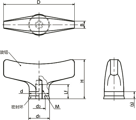 KCWFS-A4-HD-E翼形不锈钢旋钮 - 卫生型设计寸法図