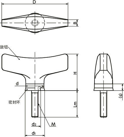 KCWMS-A4-HP-HD-E翼形不锈钢旋钮 - 卫生型设计寸法図