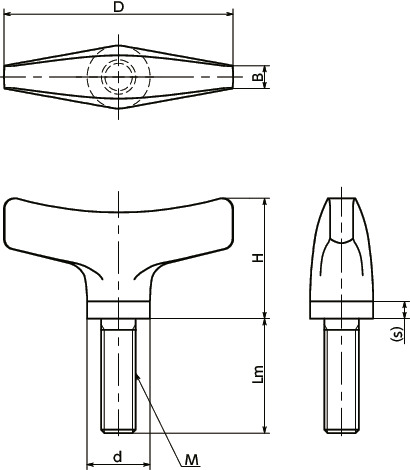 KCWMS-A4翼形不锈钢旋钮寸法図