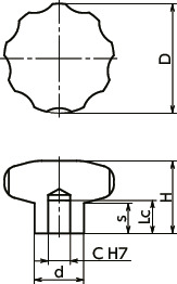 KEHS-R-A4不锈钢握把旋钮寸法図