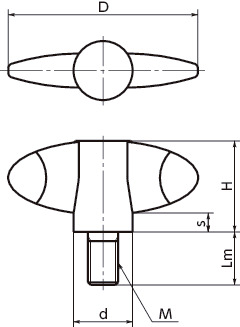 KEM翼形塑料旋钮寸法図