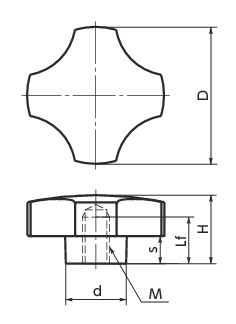 KGC十字形塑料旋钮寸法図