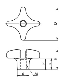 KJFS-K-NI十字形旋钮寸法図