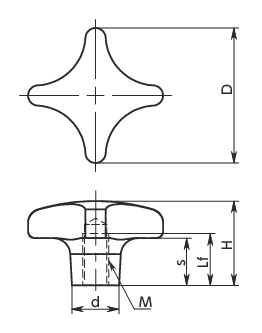 KJFS-M-NI十字形旋钮寸法図