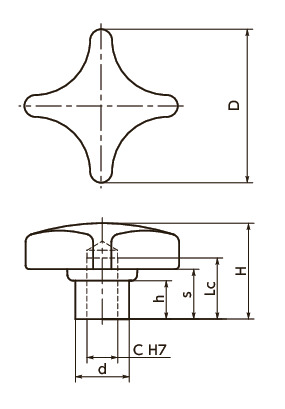 KJR-PF十字形旋钮（铰孔）寸法図