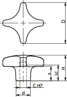 KJRA-R-HP十字形旋钮（铰孔）寸法図