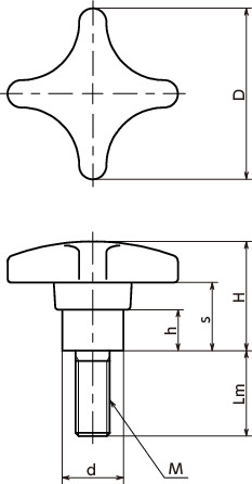 KJWMS十字形旋钮寸法図
