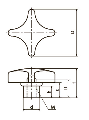 KJWS十字形旋钮寸法図