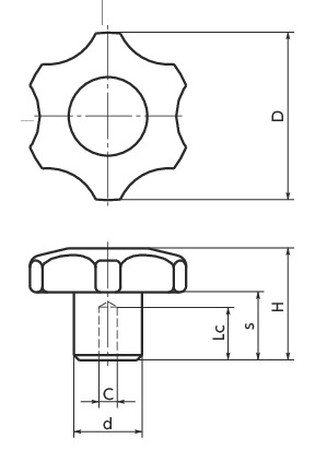 KK六角形旋钮寸法図