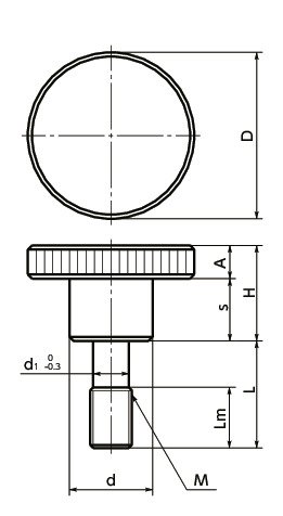 KNML-SC防脱落滚花旋钮 - 相当于SUS316L寸法図