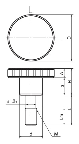 KNMS-SC防脱落滚花旋钮寸法図