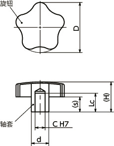 KSH-R-A4不锈钢握把旋钮寸法図
