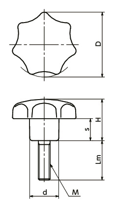 KSMS-PF七角形旋钮寸法図