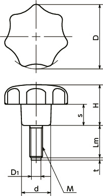 KSPMS七角形旋钮 - 带垫寸法図