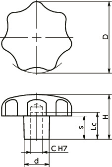 KSRA-R-MT七角形旋钮（铰孔）寸法図