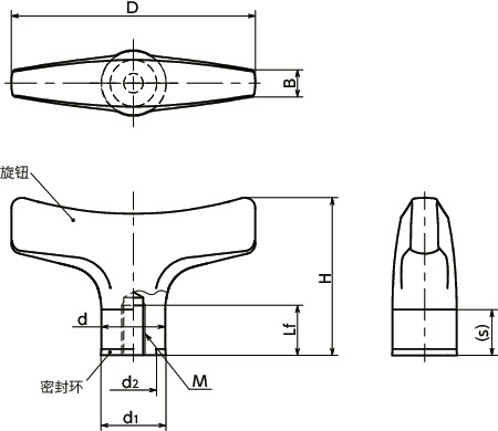 KTEFS-A4-HP-HD-E不锈钢T形旋钮 - 卫生型设计寸法図