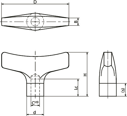 KTERS-A4-HP不锈钢T形旋钮（铰孔）寸法図
